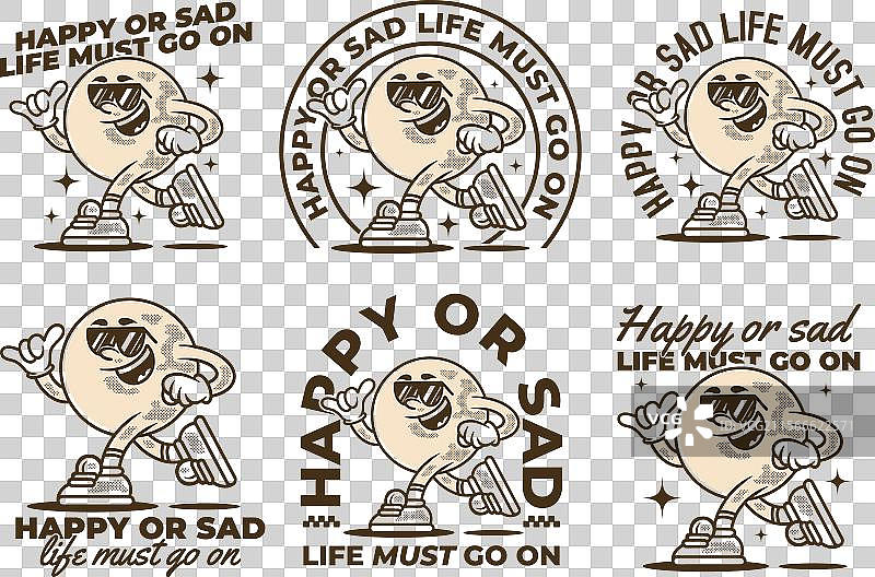 快乐或悲伤，生活仍需继续的吉祥物角色图片素材