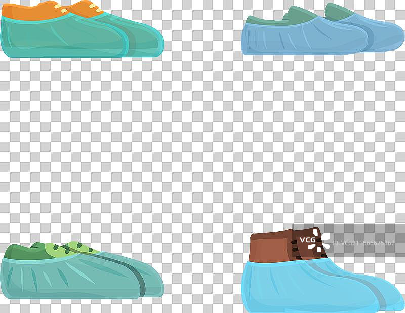 卡通蓝色医疗鞋套图标集图片素材