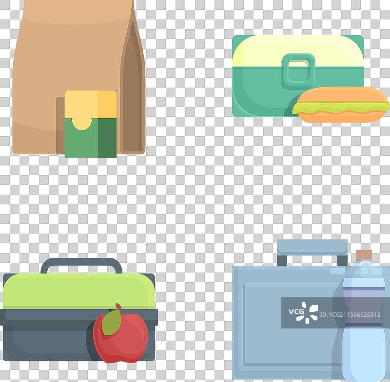 一套色彩缤纷的午餐袋和午餐盒图片素材