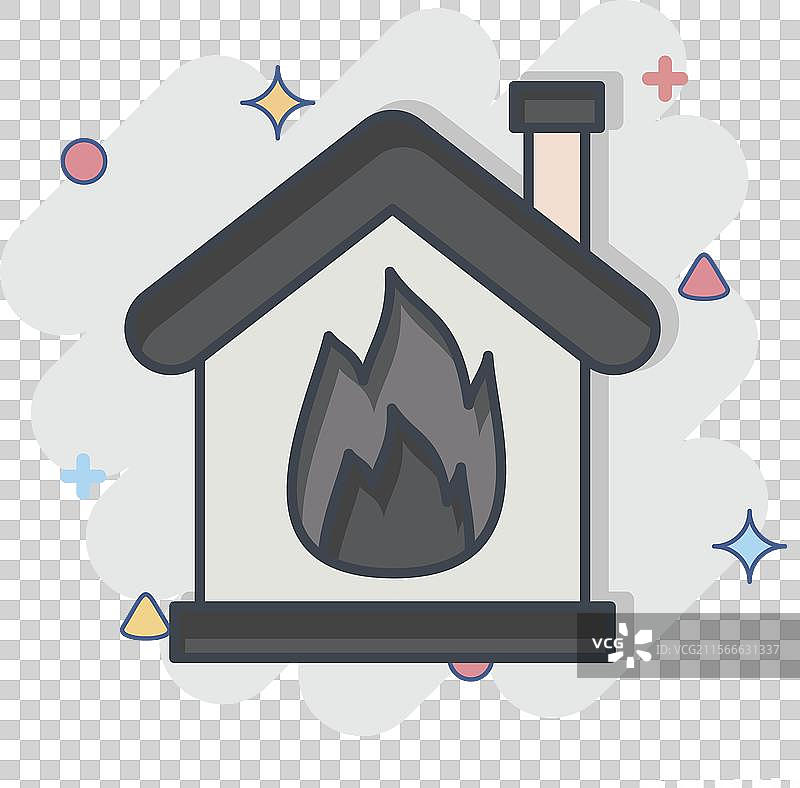 与紧急情况相关的火焰图标，漫画风格图片素材