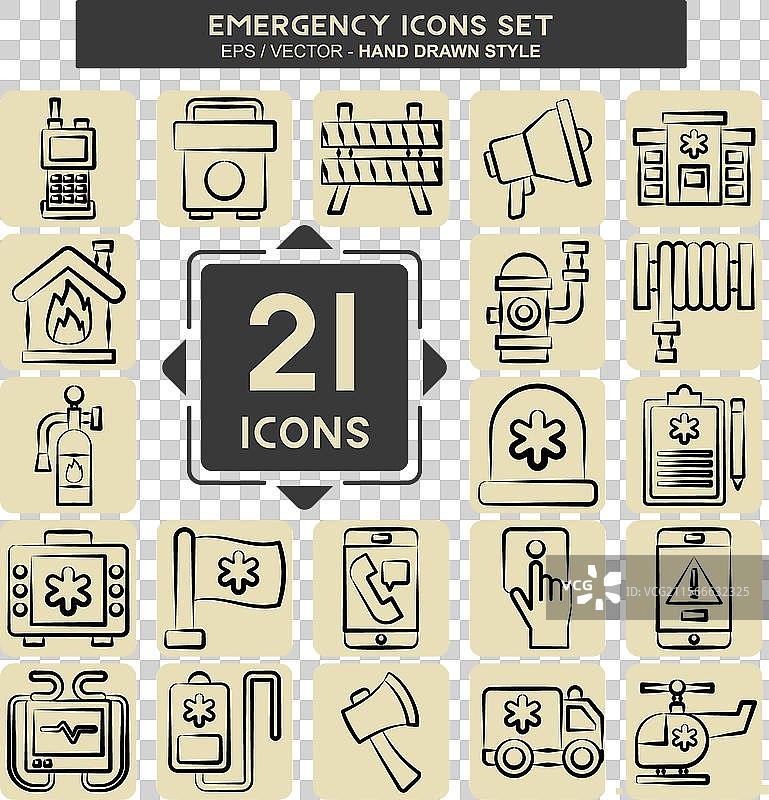 与警告符号手相关的紧急图标集图片素材