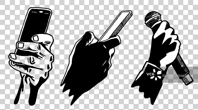 手持智能手机的图形集合图片素材