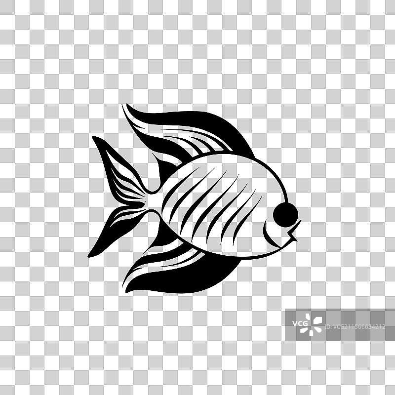 黑白孤立的天使鱼图标图片素材