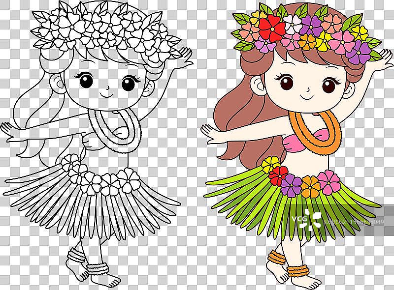 可爱的夏季草裙舞女孩卡通角色图片素材