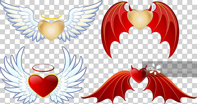 天使与恶魔心形的万圣节概念组合图片素材