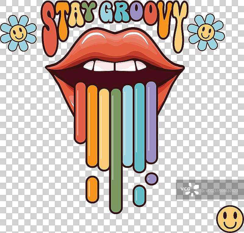 五彩斑斓的嘴巴张开，吐出五彩的唇彩图片素材