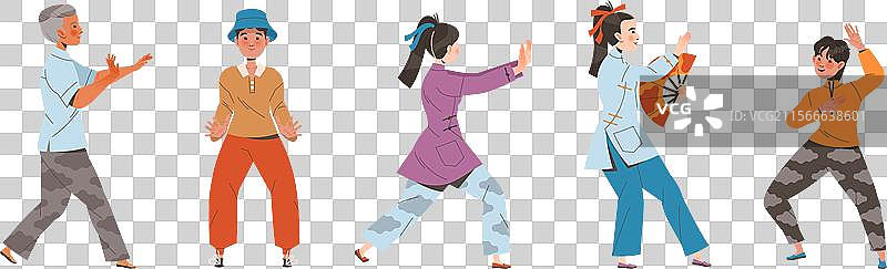 太极练习，男女在练习气功图片素材