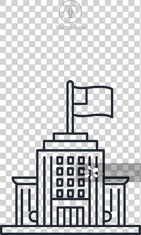 带有旗帜图标主题的建筑物符号孤立图像图片素材