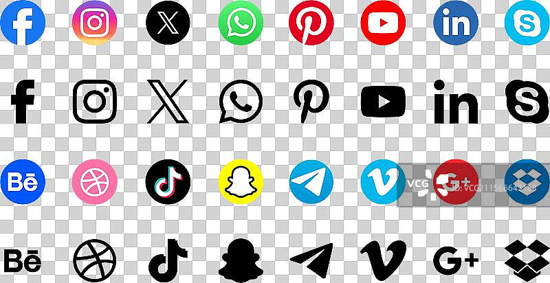 一组流行的社交媒体图标图片素材