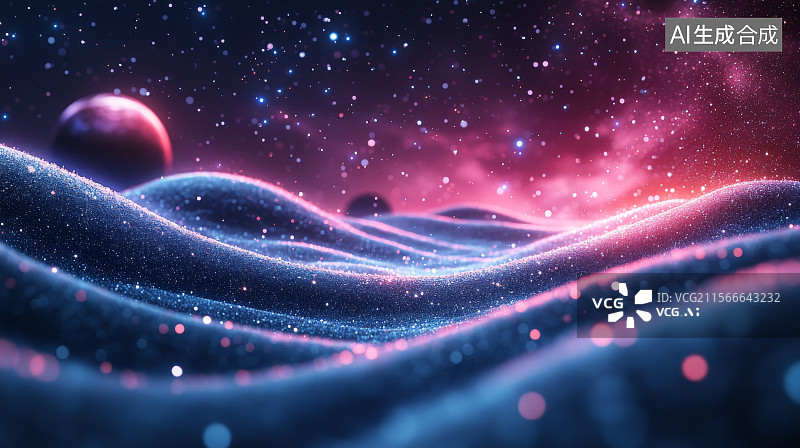 【AI数字艺术】宇宙星尘与波浪状地形图片素材