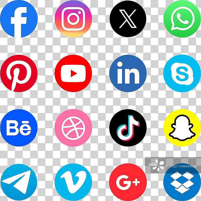 一组流行的社交媒体图标图片素材