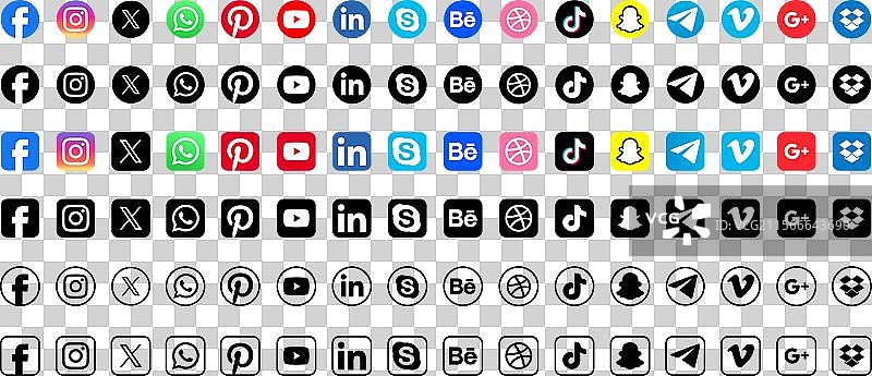 一组流行的社交媒体图标图片素材