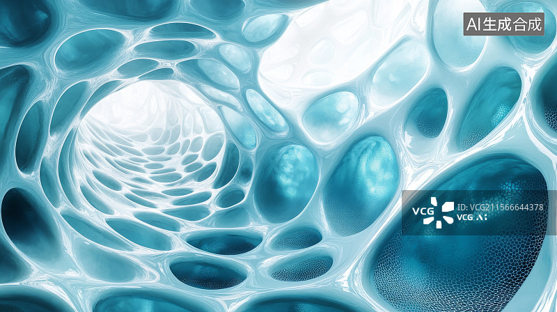 【AI数字艺术】抽象蓝色细胞结构隧道图片素材