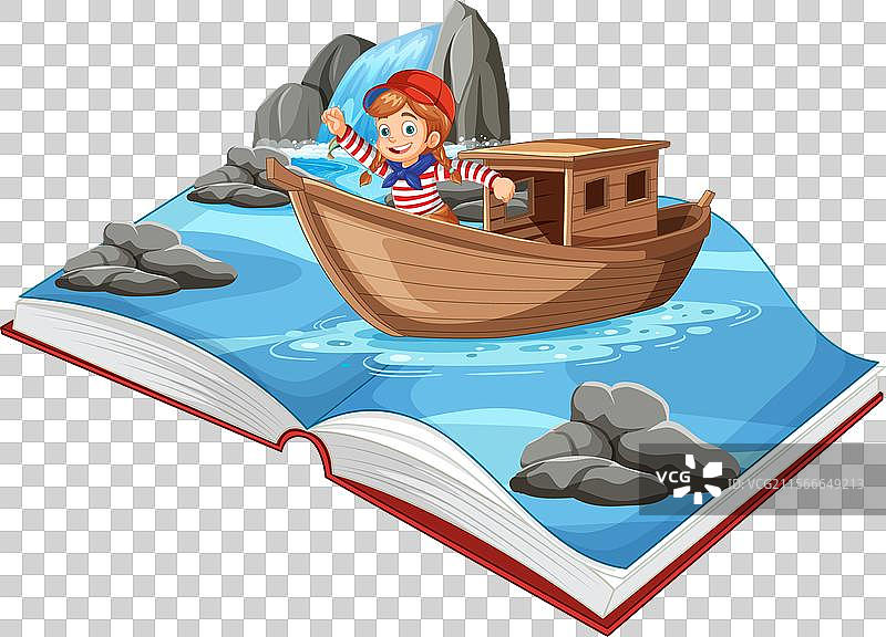 孩子在书页上航行图片素材