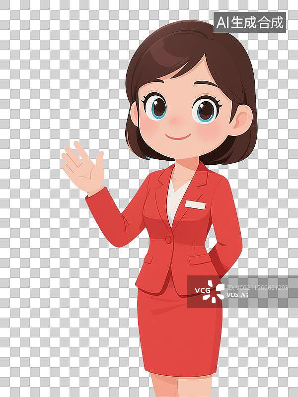 【AI数字艺术】做请手势的30岁女性讲解员卡通插画图片素材