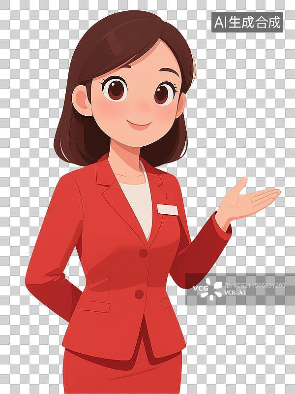 【AI数字艺术】做请手势的30岁女性讲解员卡通插画图片素材