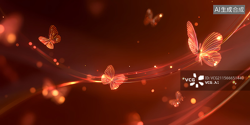 【AI数字艺术】红色背景飞舞蝴蝶图片素材