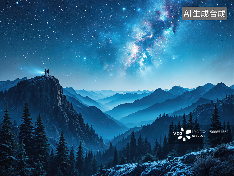 【AI数字艺术】星空下的山巅图片素材