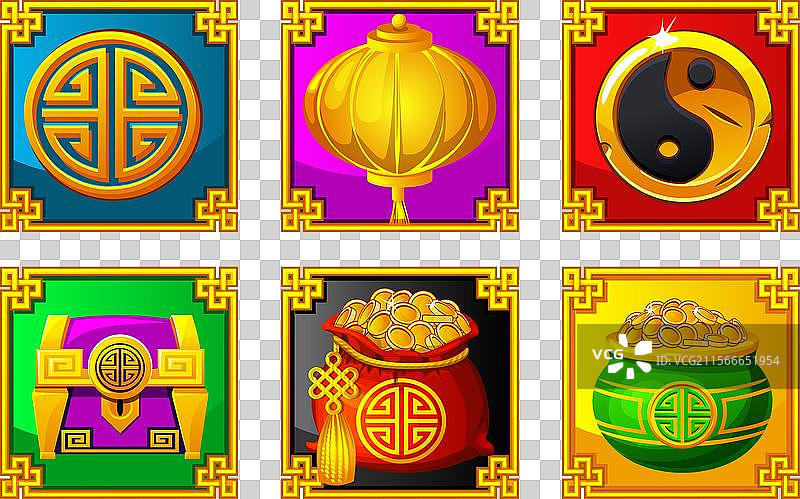 一套金色装饰框中的中国图标图片素材