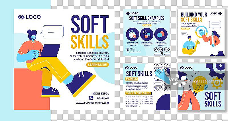 软技能社交媒体帖子扁平卡通手绘图图片素材