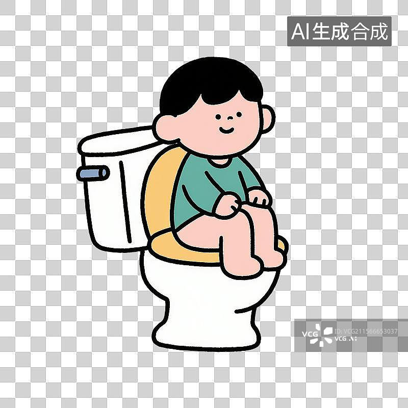 【AI数字艺术】坐在儿童马桶上的儿童卡通插画图片素材
