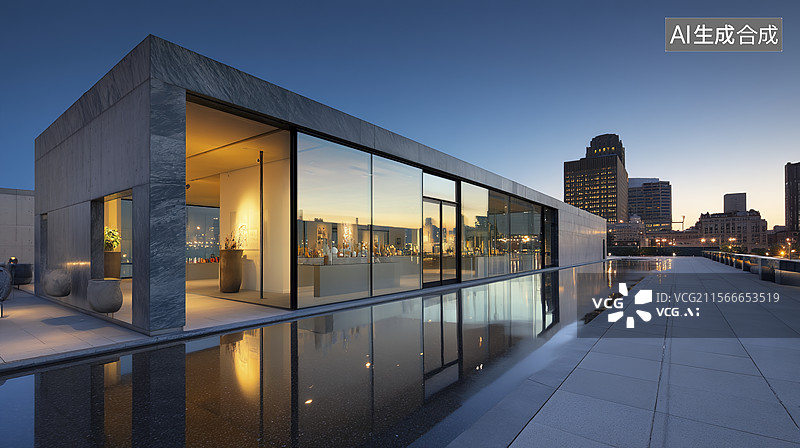 【AI数字艺术】城市晚霞下的现代建筑图片素材