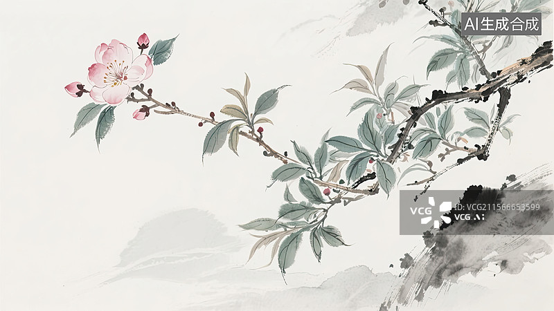 【AI数字艺术】榆叶梅，国风，插画，背景，中国画图片素材