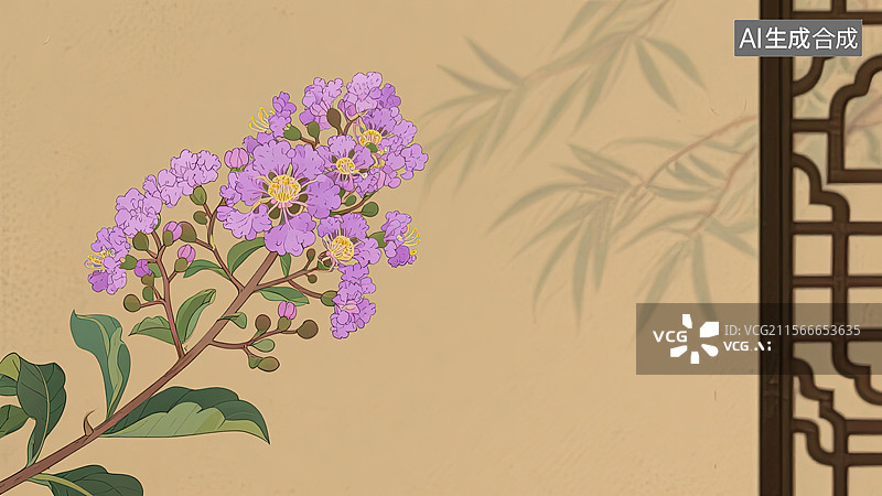 【AI数字艺术】紫薇花，国风，插画，背景，中国画图片素材