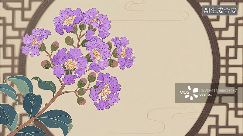 【AI数字艺术】紫薇花，国风，插画，背景，中国画图片素材