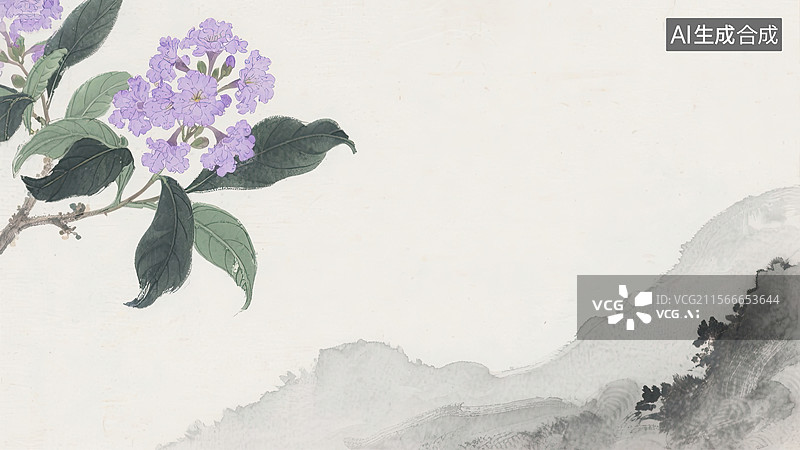 【AI数字艺术】紫薇花，国风，插画，背景，中国画图片素材