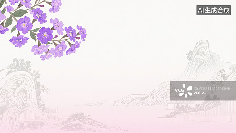 【AI数字艺术】紫薇花，国风，插画，背景，中国画图片素材
