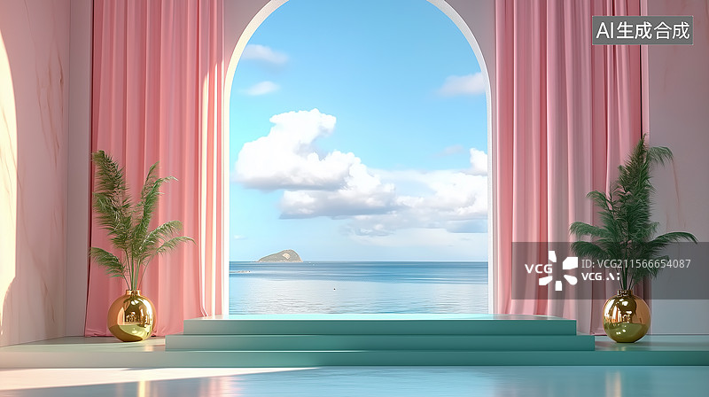 【AI数字艺术】宁静海景室内空间图片素材