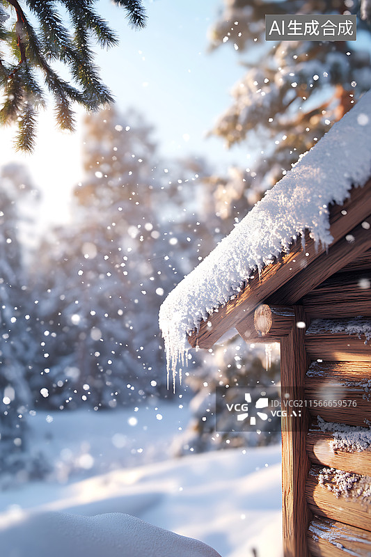 【AI数字艺术】雪乡冬季下雪屋顶积雪图片素材