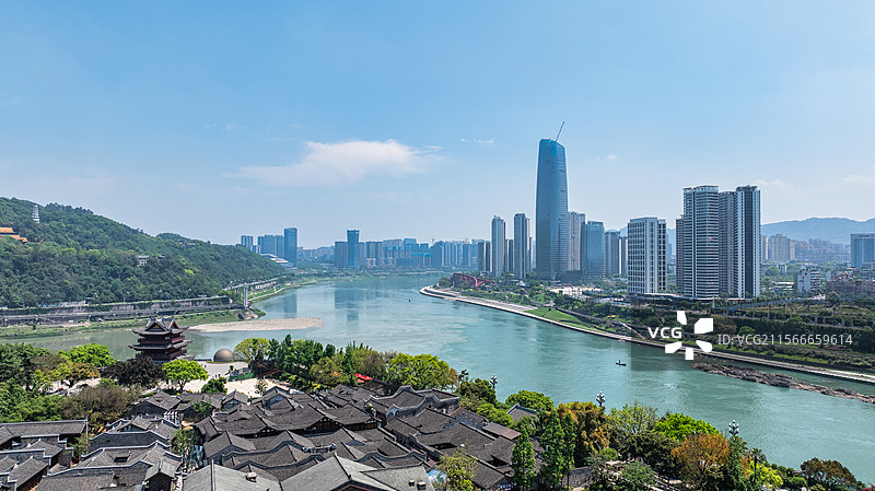 四川宜宾市核心区冠英古街与三江并流图片素材
