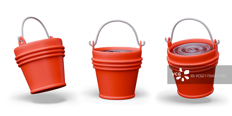 金属红色水桶在不同位置的水图片素材