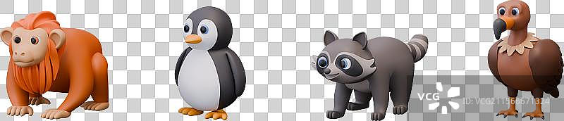 逼真的野生动物和鸟类雕像图片素材