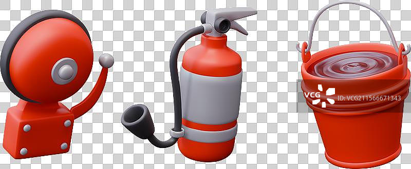 火警警报器、火焰、灭火器、金属桶图片素材