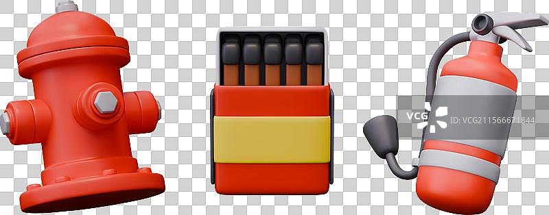 逼真的红色消防栓与火柴盒火灾图片素材