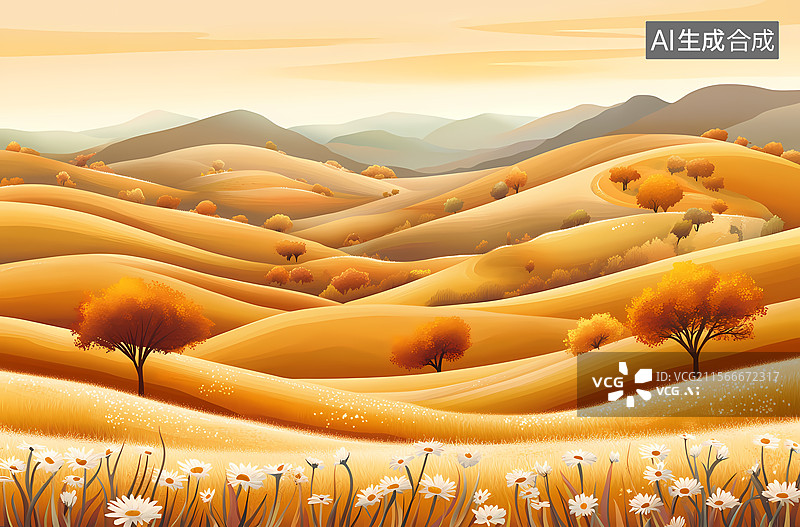 【AI数字艺术】秋日山坡美景图片素材