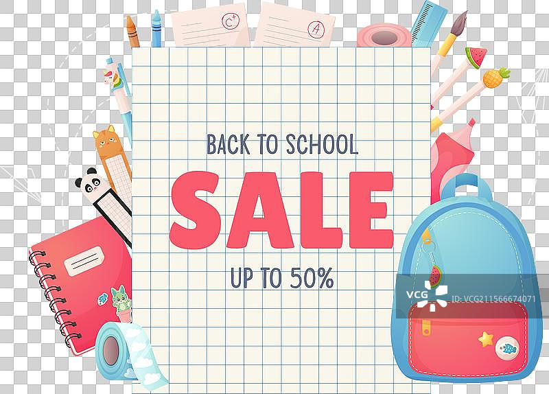 返校季促销折扣卡通背包图片素材