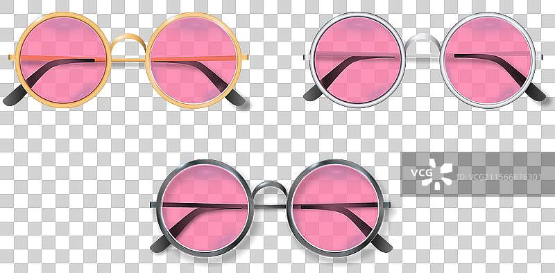 粉色圆形金色银色和黑色框眼镜图片素材
