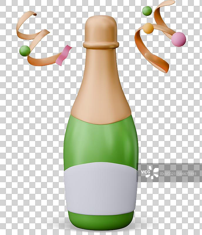 逼真的香槟瓶，带有空白白色标签图片素材