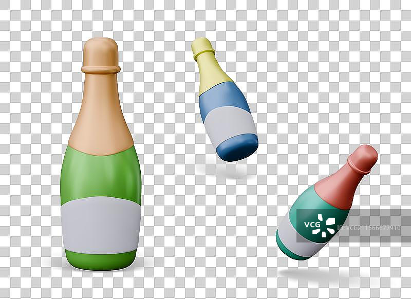 不同颜色的香槟瓶套装图片素材