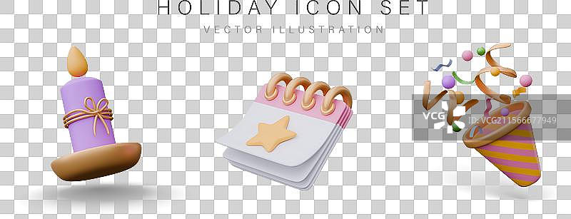 一组3D风格的节日图标装饰图片素材