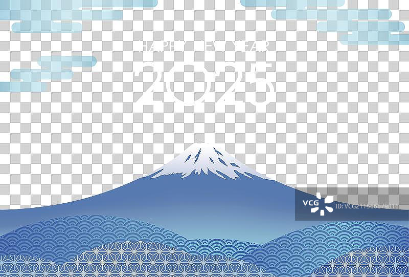 2025年新年贺卡与富士山图片素材