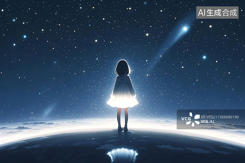 【AI数字艺术】星空下的少女图片素材