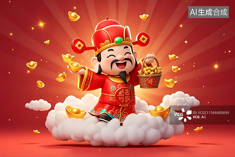 【AI数字艺术】财神爷送金元宝贺新年图片素材