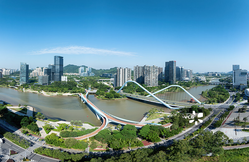 广州南沙蕉门河景观航拍图片素材