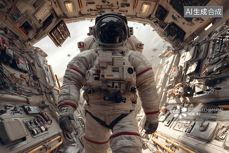 【AI数字艺术】宇航员在宇宙飞船内部的旅程图片素材