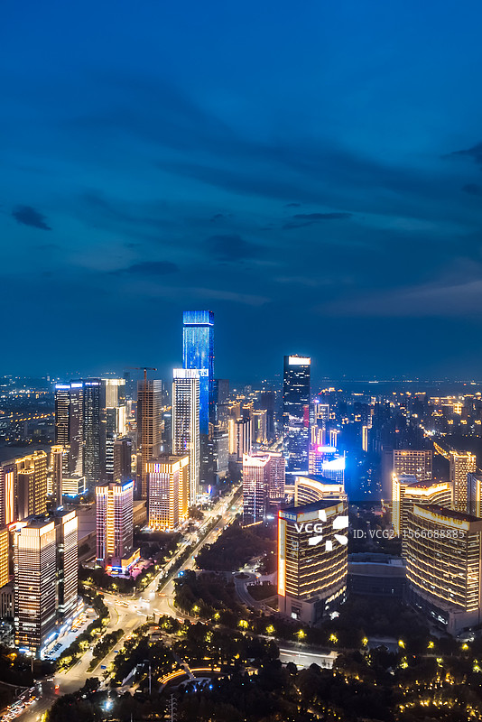 中国陕西西安高新CBD城市天际线夜景航拍图片素材